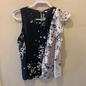 Rachel Rachel Roy navy asymmetrical ruffle blouse